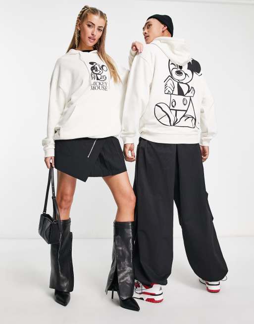 ASOS DESIGN unisex oversized hoodie with Mickey Mouse print in off white