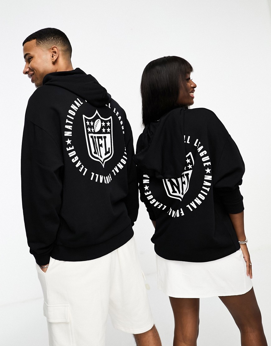 ASOS DESIGN unisex oversized hoodie with NFL logo prints in black