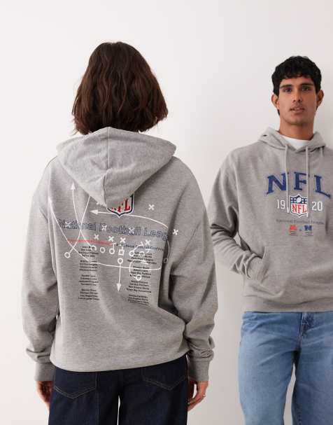 ASOS DESIGN Unisex oversized hoodie with NFL prints in light gray - view 1