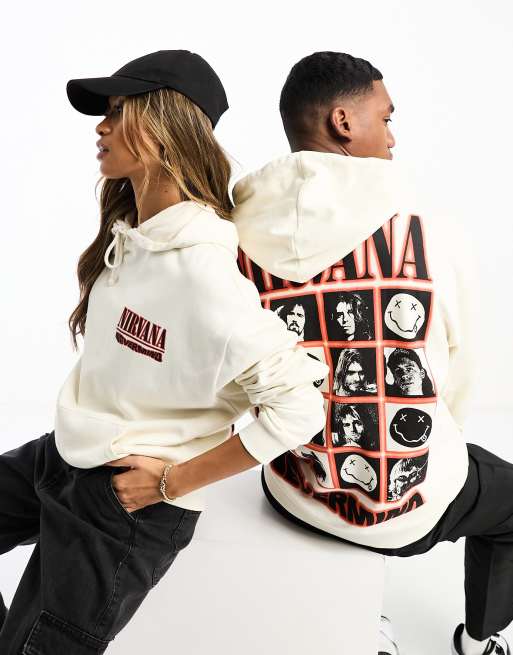 ASOS DESIGN unisex oversized hoodie with Nirvana graphic in ecru