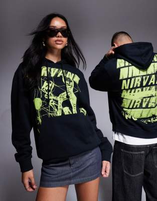 unisex oversized hoodie with Nirvana Incesticide prints in black