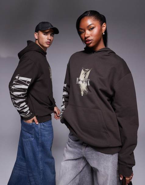 ASOS DESIGN unisex oversized hoodie with Nirvana prints in brown - view 1