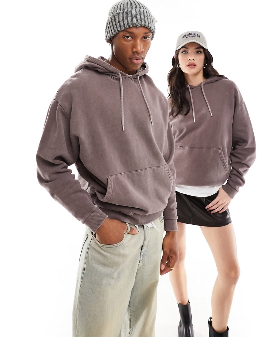 ASOS DESIGN unisex oversized hoodie with overdye wash in brown