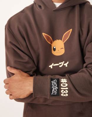 Asos Design Unisex Oversized Hoodie With Pokemon Print In Brown