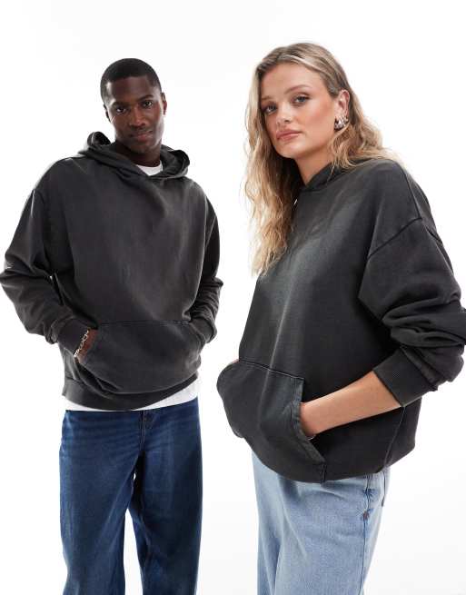 ASOS DESIGN - Unisex - Oversized hættetrøje i forvasket sort 