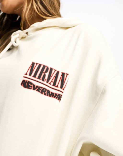 ASOS DESIGN - Unisex - Oversized hættetrøje med grafisk Nirvana-print i ecrufarve, 2 af 4