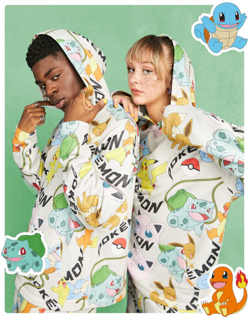 ASOS DESIGN Unisex - Oversized hættetrøje med Pokémon-print overalt - Del af sæt