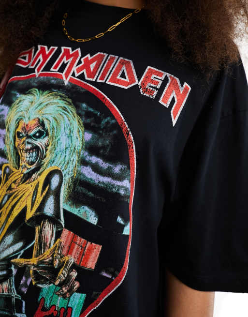 ASOS DESIGN unisex oversized licence band t-shirt in black with Iron Maiden prints, 3 of 4