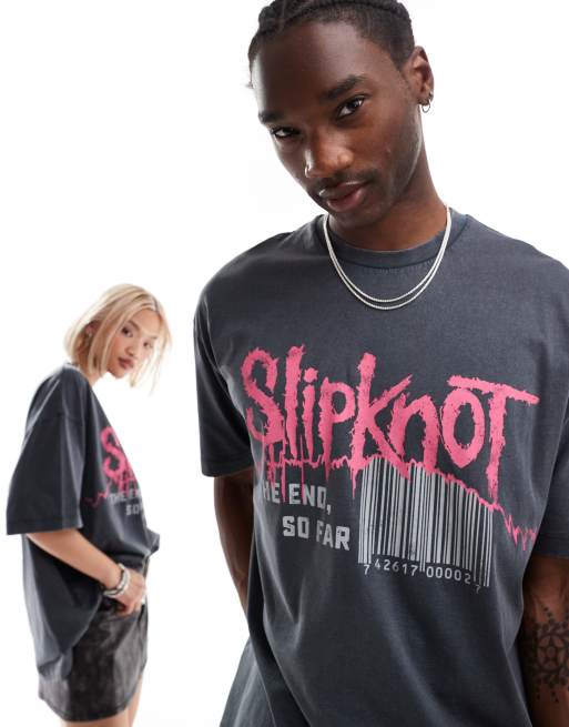 ASOS DESIGN unisex oversized licence band t-shirt with Slipknot prints in washed black, 2 of 4