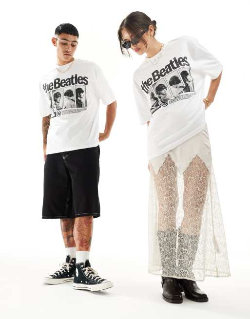 ASOS DESIGN unisex oversized licence band t-shirt with The Beatles print in white, 3 of 4