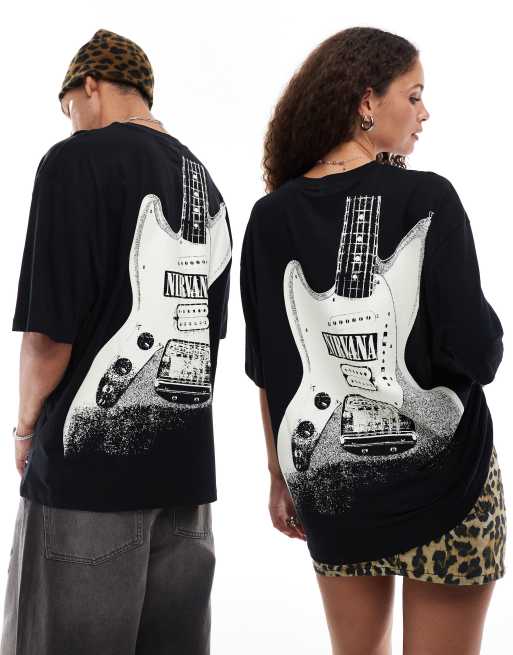ASOS DESIGN unisex oversized licence band tee in black with Nirvana guitar graphics, 4 of 4