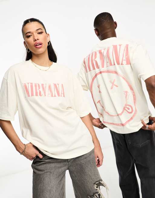 ASOS DESIGN unisex oversized licence band tee with Nirvana graphics in off white