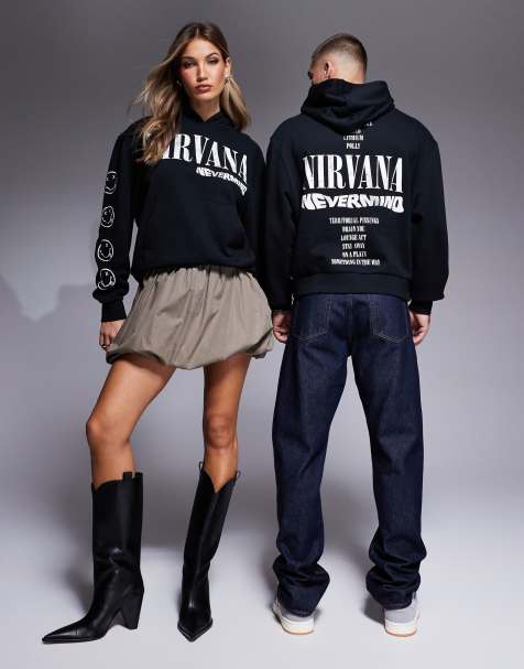 ASOS DESIGN unisex oversized licence hoodie with Nirvana Nevermind prints in black - view 1