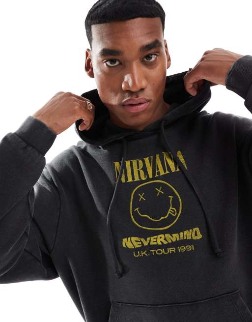ASOS DESIGN unisex oversized licence hoodie with Nirvana prints and embroidery in black
