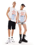 [ASOS DESIGN] ASOS DESIGN unisex oversized licence singlet in off white with Rolling Stones 1981 Tour print 2XS WHITE