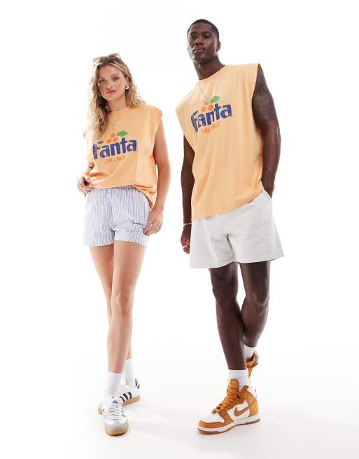 ASOS DESIGN unisex oversized licence singlet with Fanta logo in washed orange
