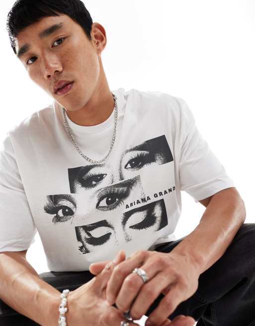 ASOS DESIGN unisex oversized licence t-shirt with Ariana Grande prints in white, 3 of 4