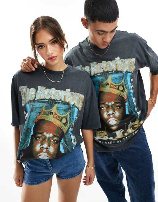 ASOS DESIGN unisex oversized licence t-shirt with Biggie Smalls graphic prints in washed black, 4 of 4