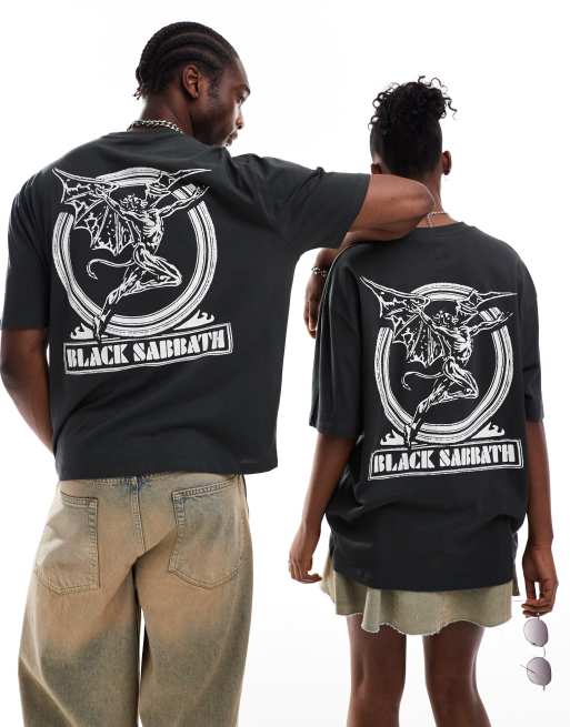 ASOS DESIGN unisex oversized licence t-shirt with Black Sabbath graphics in charcoal
