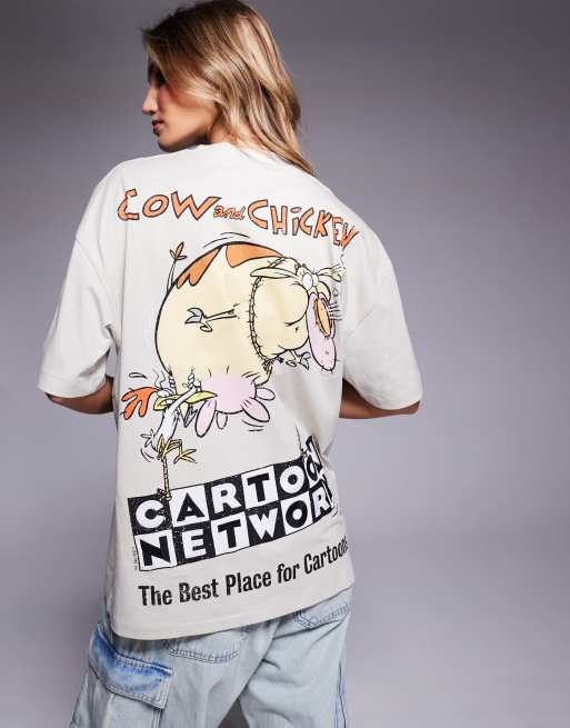 ASOS DESIGN unisex oversized licence t-shirt with Cartoon Network Cow and Chicken prints in grey, 2 of 4