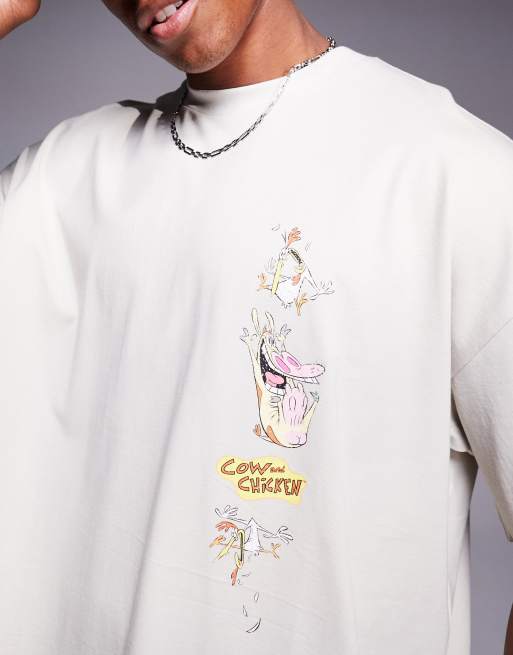 ASOS DESIGN unisex oversized licence t-shirt with Cartoon Network Cow and Chicken prints in grey, 4 of 4