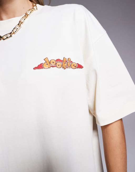 ASOS DESIGN unisex oversized licence t-shirt with Green Day Dookie prints in off white, 2 of 4