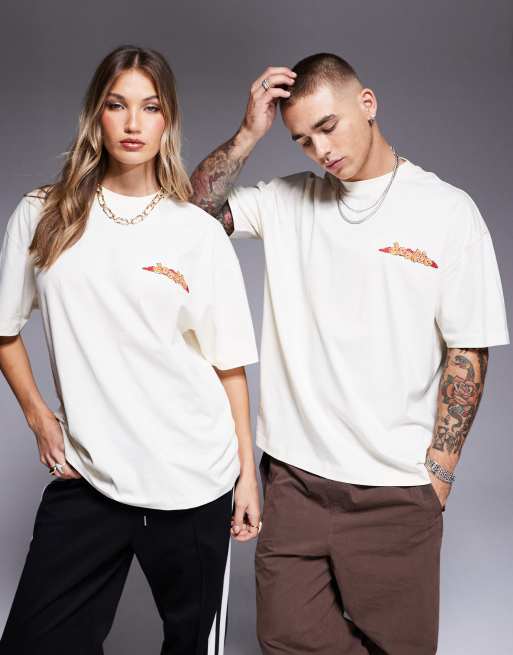 ASOS DESIGN unisex oversized licence t-shirt with Green Day Dookie prints in off white, 4 of 4