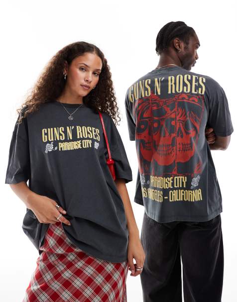ASOS DESIGN unisex oversized licence t-shirt with Guns N' Roses prints in washed black - view 1
