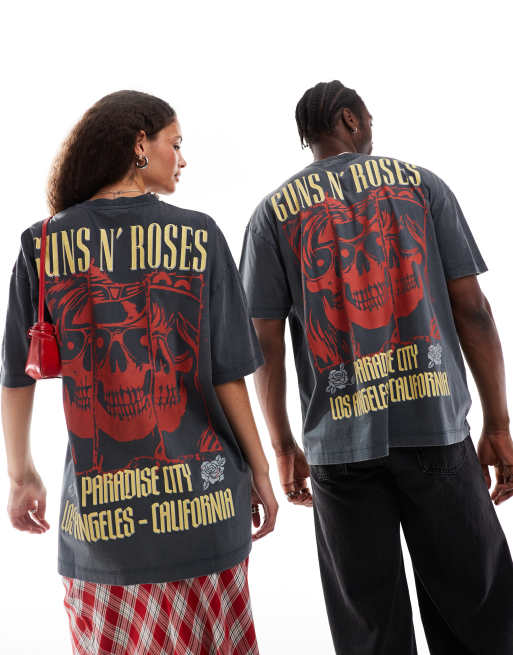 ASOS DESIGN unisex oversized licence t-shirt with Guns N' Roses prints in washed black, 4 of 4