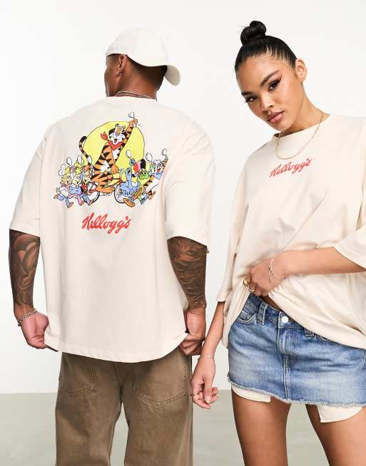 ASOS DESIGN unisex oversized licence t-shirt with Kellogg's breakfast print in ecru