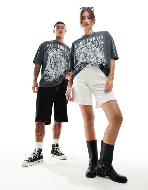 ASOS DESIGN unisex oversized licence t-shirt with Kurt Cobain graphic prints in washed black, 2 of 4