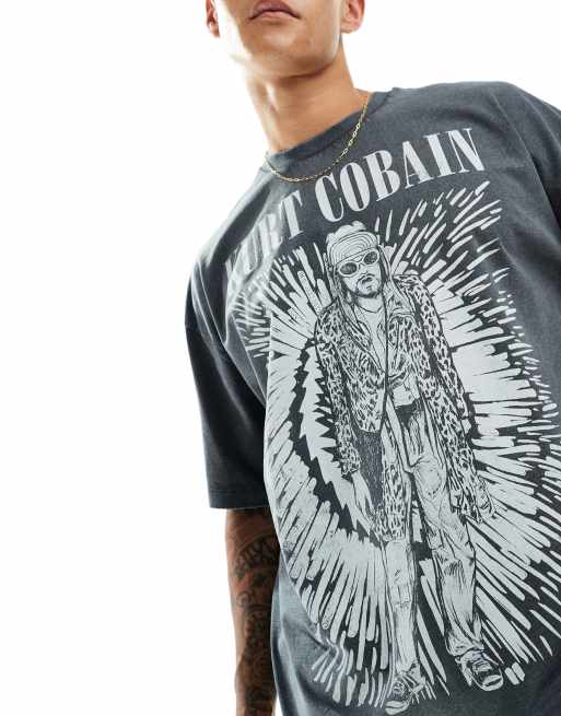 ASOS DESIGN unisex oversized licence t-shirt with Kurt Cobain graphic prints in washed black, 3 of 4