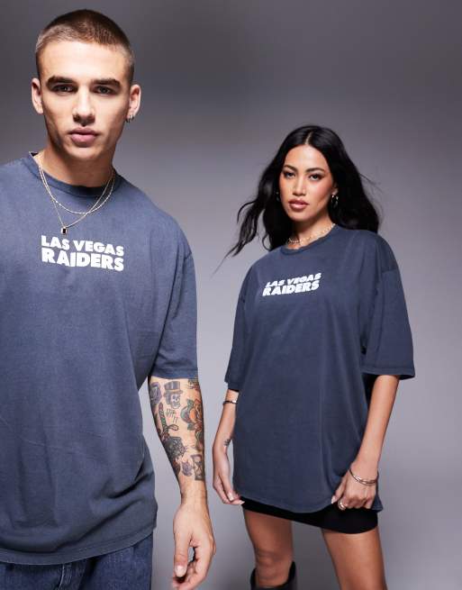 ASOS DESIGN unisex oversized licence t-shirt with NFL Raiders prints in washed black, 3 of 4