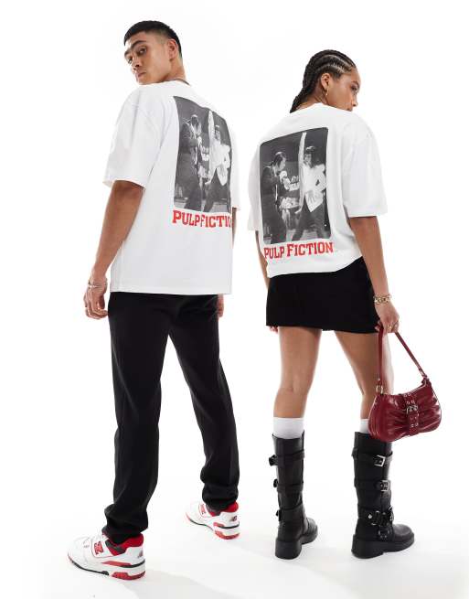 ASOS DESIGN unisex oversized licence t-shirt with Pulp Fiction graphic prints in white, 2 of 4