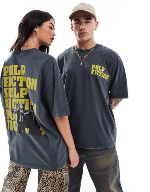 ASOS DESIGN unisex oversized licence t-shirt with Pulp Fiction print in washed black