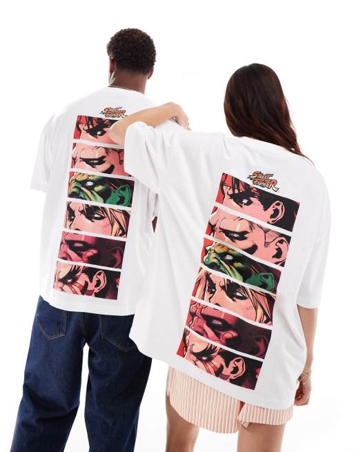 ASOS DESIGN unisex oversized licence t-shirt with Street Fighter graphic prints in white, 2 of 4