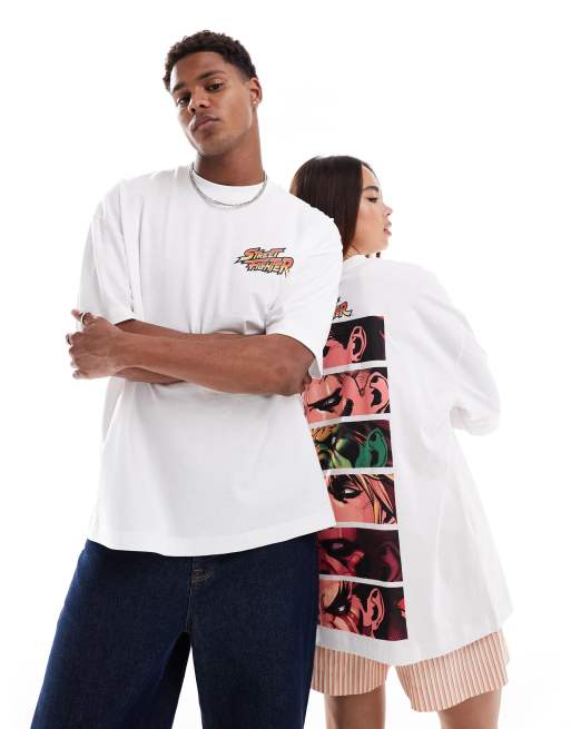 ASOS DESIGN unisex oversized licence t-shirt with Street Fighter graphic prints in white, 4 of 4