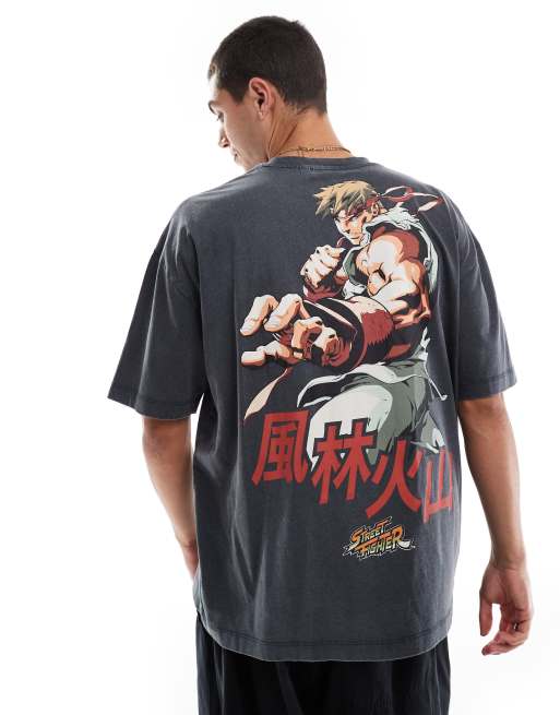 ASOS DESIGN unisex oversized licence t-shirt with Street Fighter prints in washed black, 3 of 4