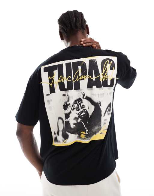 ASOS DESIGN unisex oversized licence t-shirt with Tupac prints and embroidery in black, 2 of 4