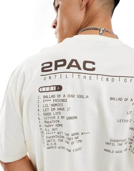 ASOS DESIGN unisex oversized licence t-shirt with Tupac tonal graphic prints in beige, 4 of 4