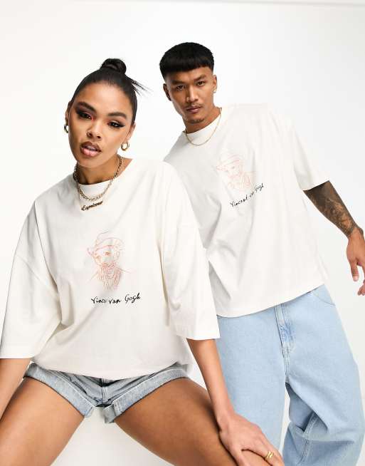 ASOS DESIGN unisex oversized licence t-shirt with Van Gogh prints in ecru