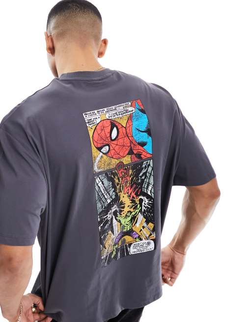 ASOS DESIGN unisex oversized licence tee in charcoal with Marvel comic strip graphics, 2 of 4
