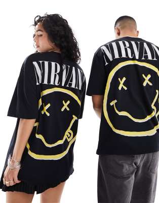 Asos Design Unisex Oversized License Band T-shirt In Black With Nirvana Prints