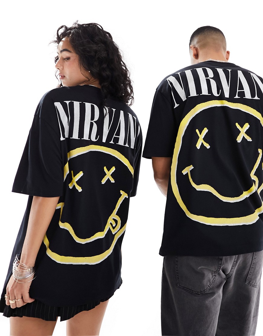 unisex oversized license band t-shirt in black with Nirvana prints
