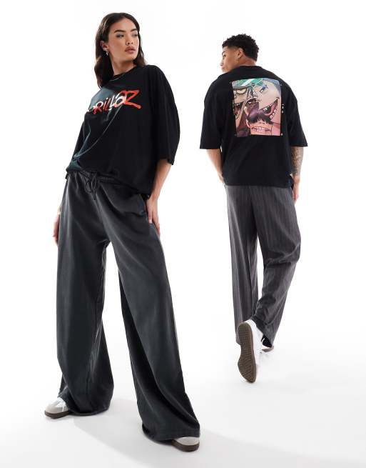ASOS DESIGN unisex oversized license band t-shirt with Gorillaz prints in black, 2 of 4