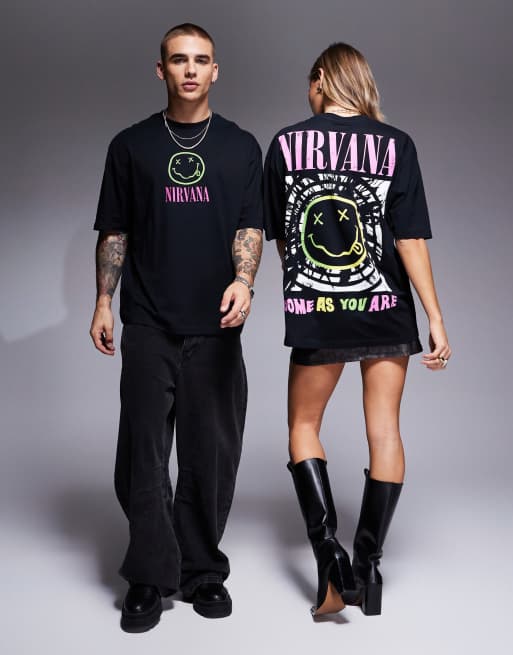 ASOS DESIGN unisex oversized licence band t-shirt with Nirvana prints in black