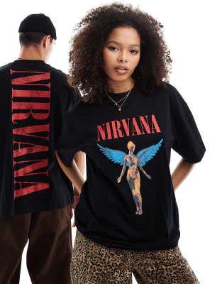 unisex oversized license band t-shirt with Nirvana prints in black