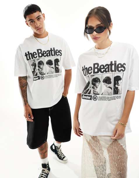 ASOS DESIGN unisex oversized license band t-shirt with The Beatles print in white - view 1