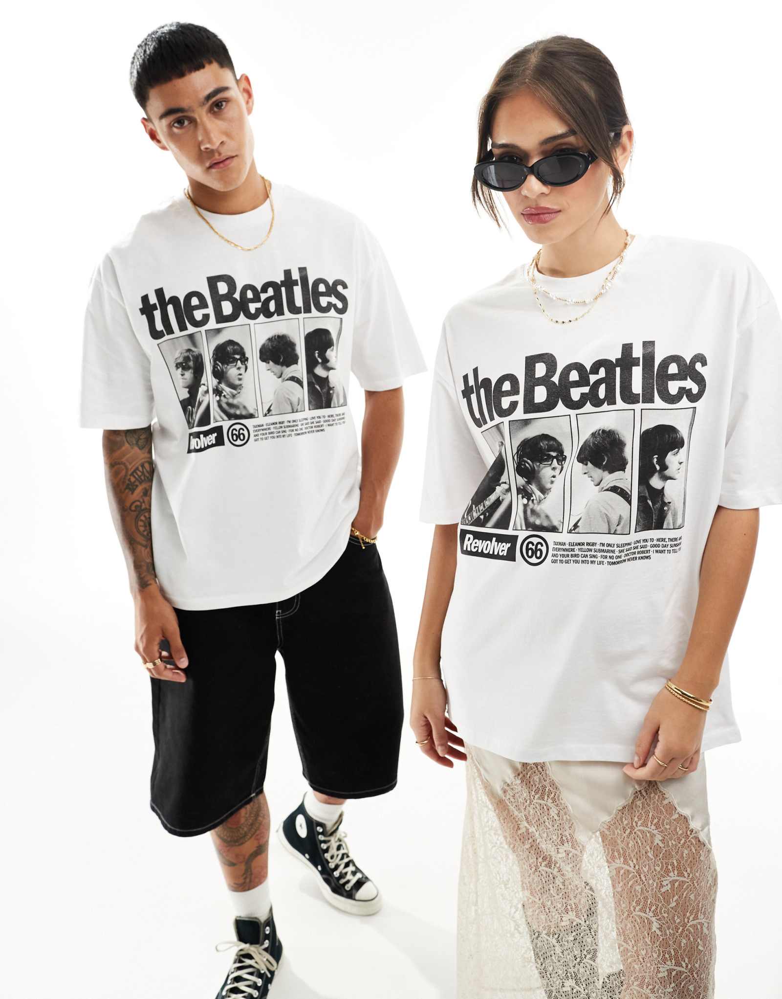 ДИЗАЙНЕРСКАЯ футболка ASOS DESIGN unisex license band большого размера с принтом The Beatles белого цвета