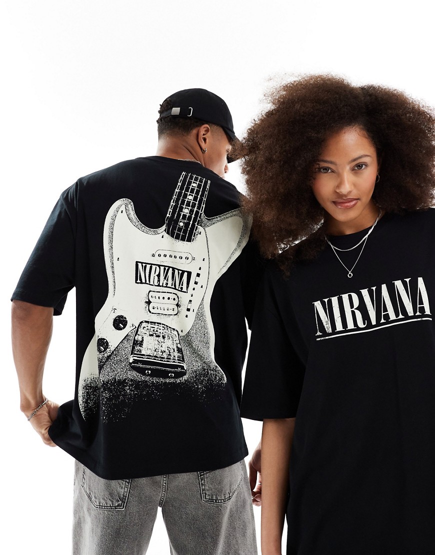 ASOS DESIGN unisex oversized license band tee in black with Nirvana guitar graphics